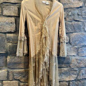 Newport News Feminine Long Beige Lace-Up Tunic Size 4